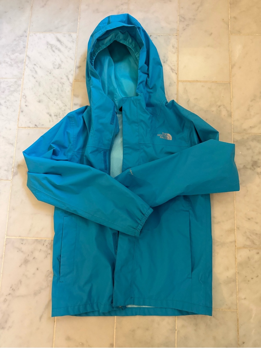 The North Face Girls Teal Hooded Rain Jacket Size 10/12